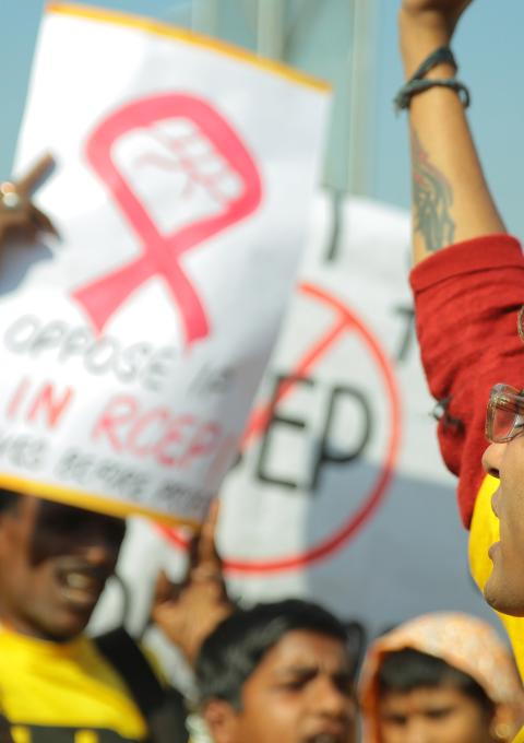 Civil society demonstration against IP provisions in RCEP that can block access to affordable medicines. Outside Ministry of Commerce, Udyog Bhawan, New Delhi