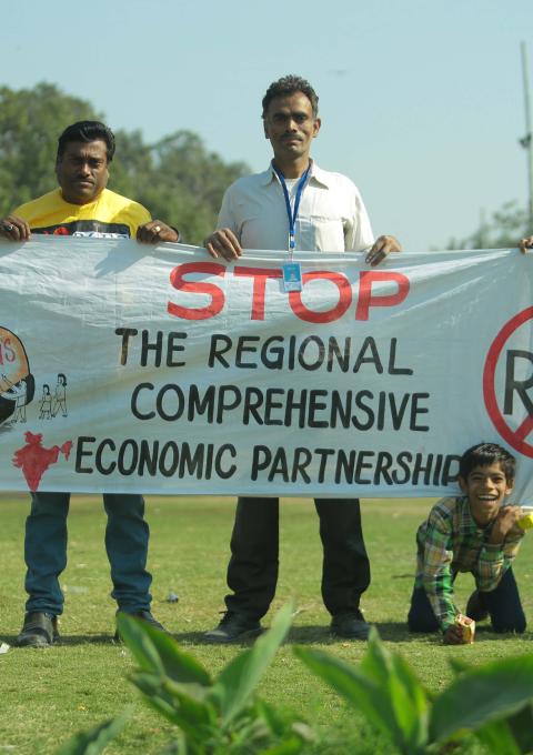 Civil society demonstration against IP provisions in RCEP that can block access to affordable medicines. Outside Ministry of Commerce, Udyog Bhawan, New Delhi