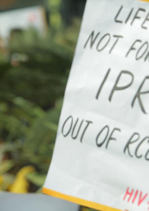 Civil society demonstration against IP provisions in RCEP that can block access to affordable medicines. Protest was done during 6th RCEP negotiationin India, 2014.