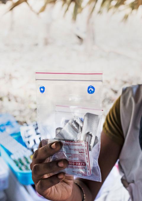 MSF nurse seen dispensing free medications and explaining patients how to take it at the MSF mobile clinic in Pusuguppa, which is a small village in AP along with border of Chhattisgarh. MSF mobile clinic provides free primary health care services which include diagnostic tests, vaccination, malaria and tuberculosis treatment, antenatal and postnatal consultations.