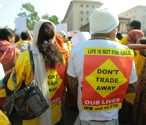 Civil society demonstration against IP provisions in RCEP that can block access to affordable medicines. Outside Ministry of Commerce, Udyog Bhawan, New Delhi