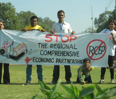Civil society demonstration against IP provisions in RCEP that can block access to affordable medicines. Outside Ministry of Commerce, Udyog Bhawan, New Delhi